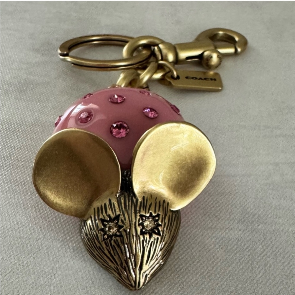 Coach Pink Mouse Keychain Charm